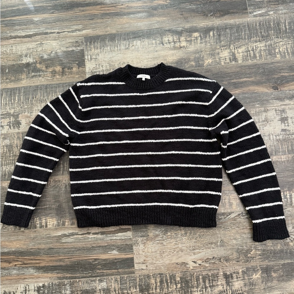 VINCE. Black and White Striped Sweater